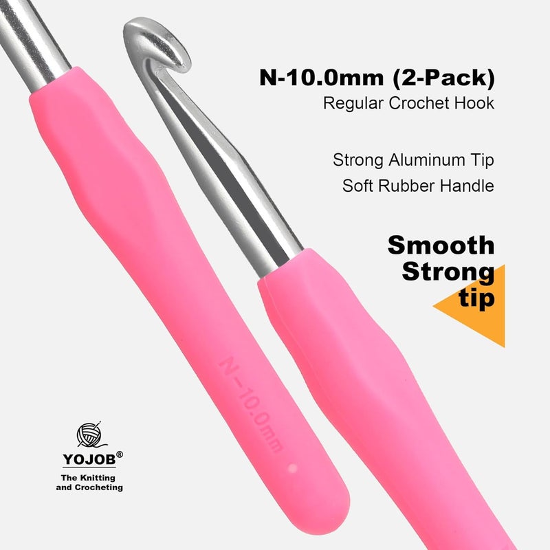 YOJOB 2Pcs 10mm Large Crochet Hooks, Ergonomic Crochet Hook for Arthritis and Beginners, Extra Long, Smooth, Comfortable (Size N / 10.0mm) - Image 3